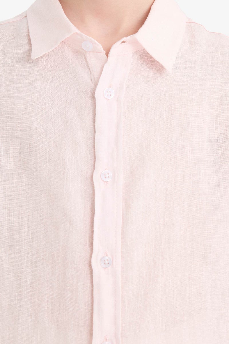 DeFacto Pink Boy Boy Regular Fit Polo Neck Linen Short Sleeve Shirt Casual - Image 5